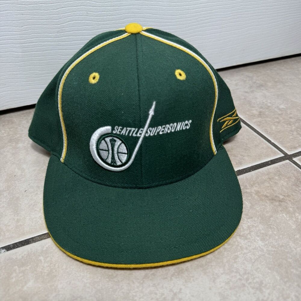 Seattle Supersonics Reebok Hardwood Classics Fitted Hat Wool Green Sz 7 3/8